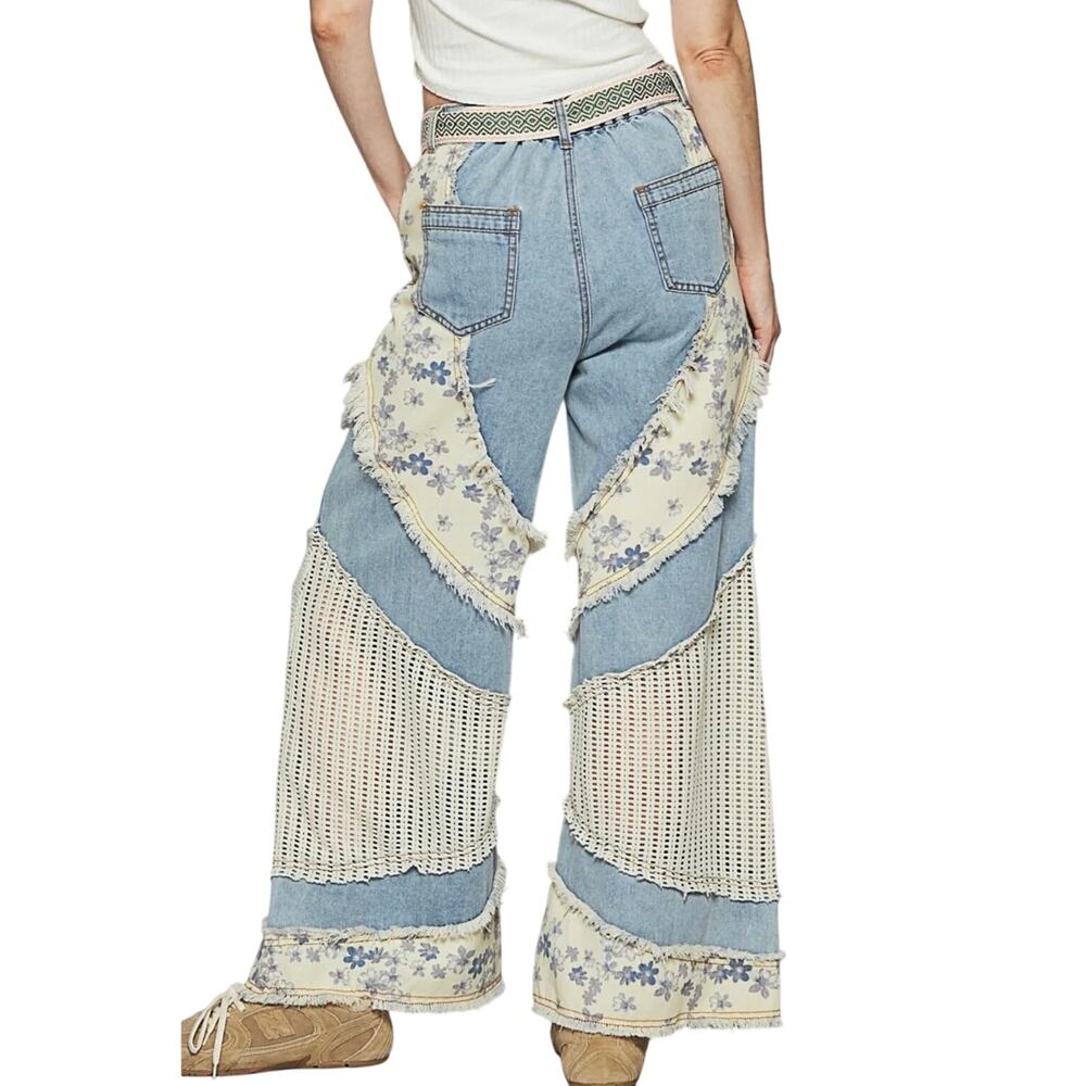 Pol Patchwork Denim Pants | Size Large - Nwot - image 2